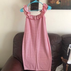 Zara off the shoulder red and white striped dress